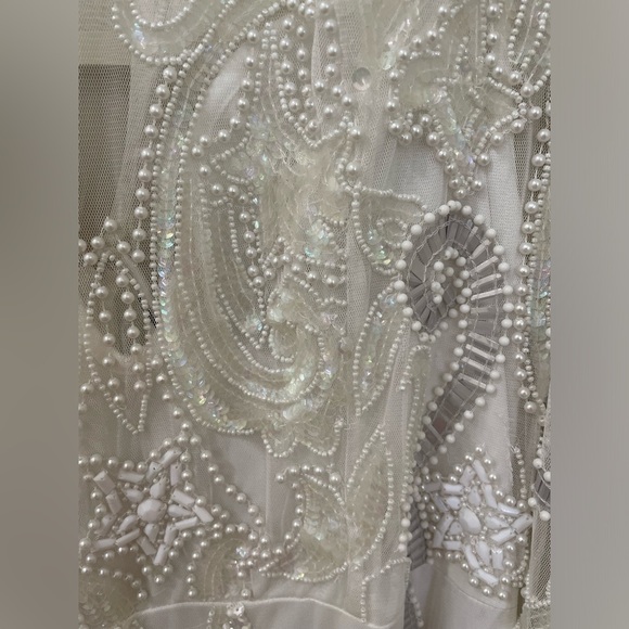 NWT ASOS Edition White Beaded Mesh Fringe Mini Dress Plus Bridal Wedding - Picture 10 of 15